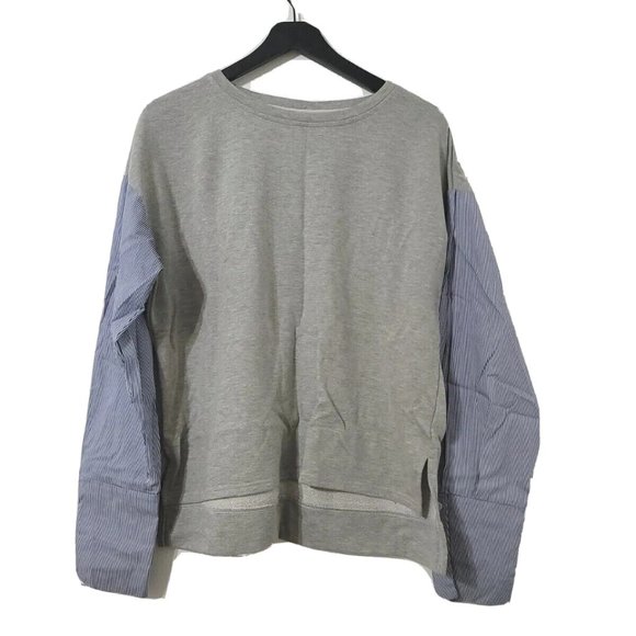 mello day Tops - Mello Day Gray Blue XL Sweatshirt Crew Neck Striped Sleeves